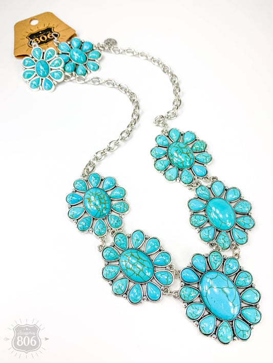 Desert Bloom Turquoise Stone Necklace and Earrings Set