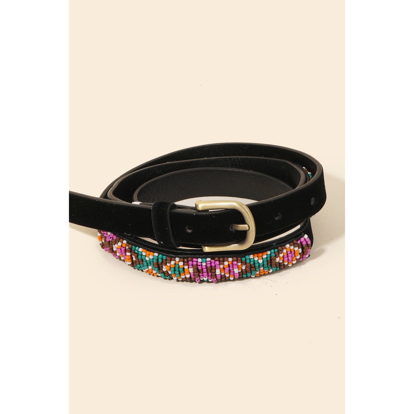 Aztec Signs Embroidered Beaded Pattern Faux Leather Belt