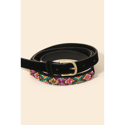 Aztec Signs Embroidered Beaded Pattern Faux Leather Belt