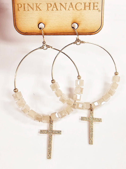 Full Circle Gold Cross Earring