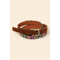 Aztec Signs Embroidered Beaded Pattern Faux Leather Belt